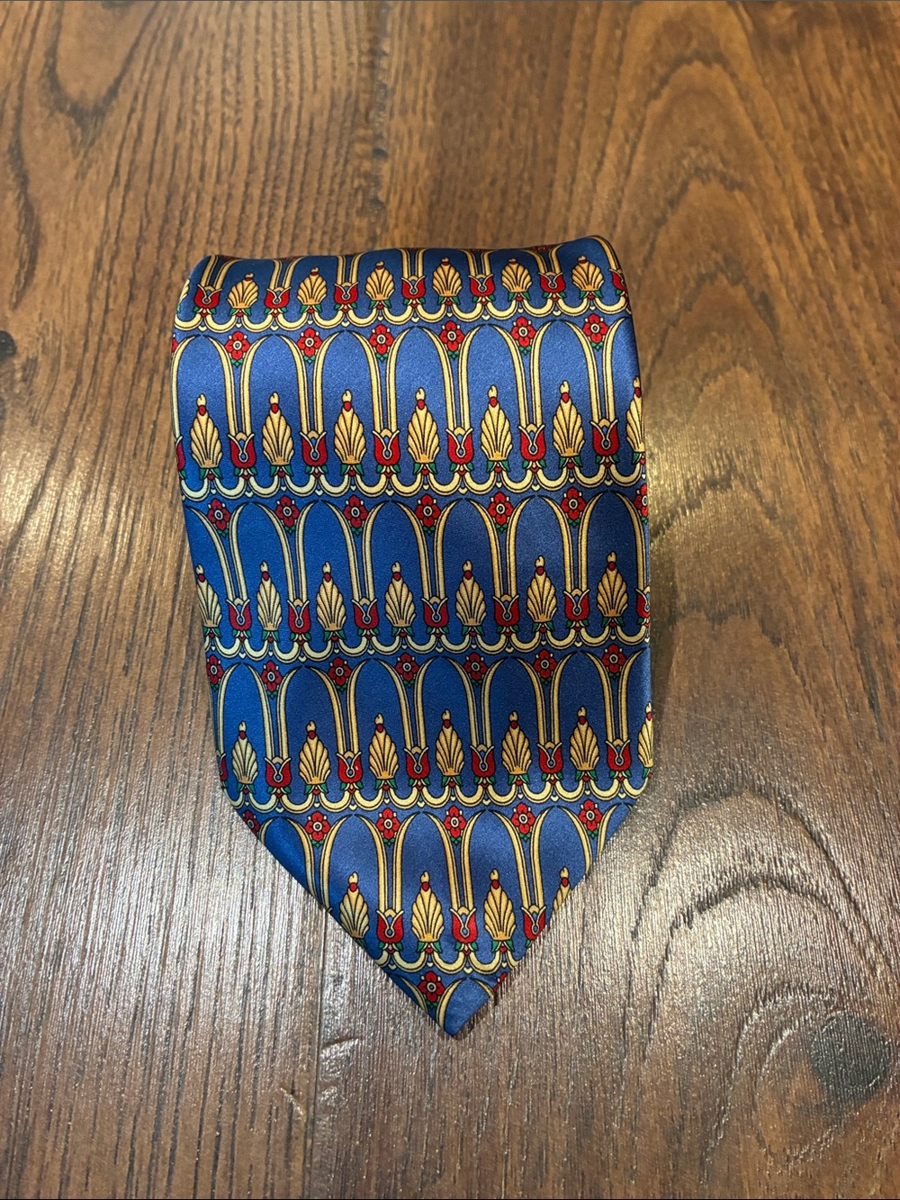 Regal Blue Patterned Men's Tie with Gold Accents